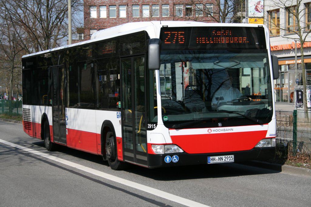 Wagen 2915 der HHA Hummelsbttel ist ein MB O530 Citaro(Facelift) mit Bj.2009 am 14.April 2010 auf der Linie 276 nach Sasel Mellingburgredder.