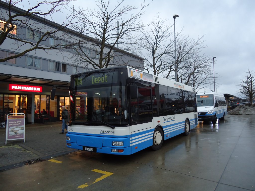 WilMobil, Wil - Nr. 222/SG 245'702 - MAN/Gppel (ex Wick, Wil Nr. 2) am 12. Januar 2011 beim Bahnhof Wil