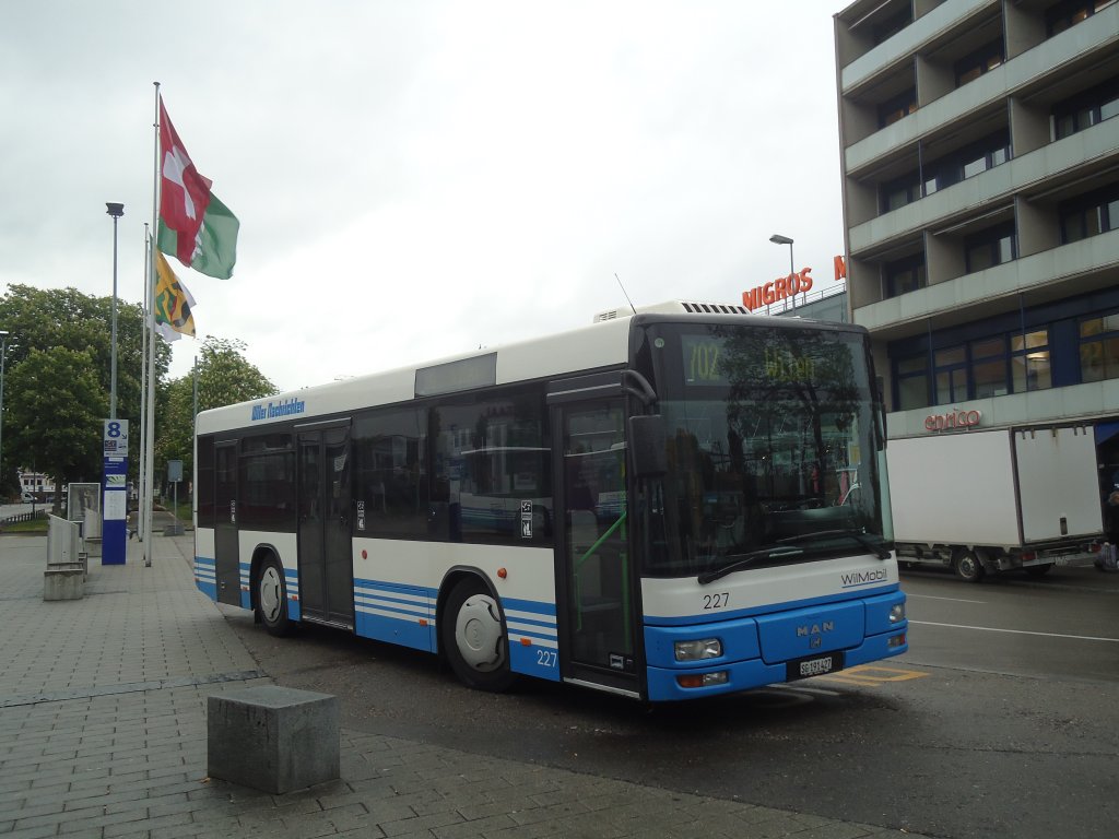 WilMobil, Wil - Nr. 227/SG 191'427 - MAN (ex Wick, Wil Nr. 7) am 16. Mai 2012 beim Bahnhof Wil