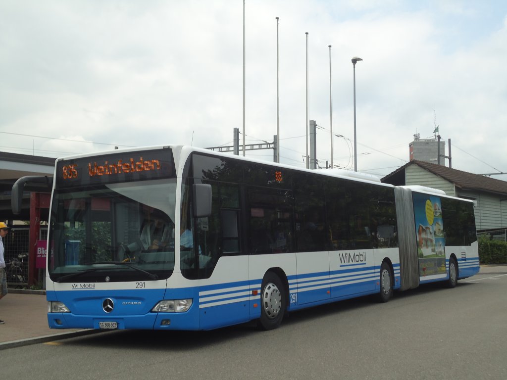 WilMobil, Wil - Nr. 291/SG 308'602 - Mercedes Citaro am 11. Juli 2012 beim Bahnhof Wil (Bahnersatz Wil-Weinfelden)