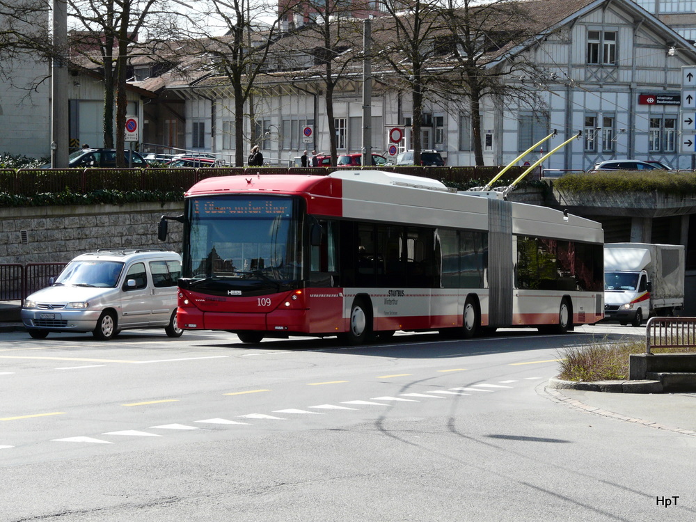 Winterthur - Hess Swisstrolley BGT-N1C Nr.109 unterwegs auf der Linie 3 in der Stadt Winterthur am 01.04.2011

