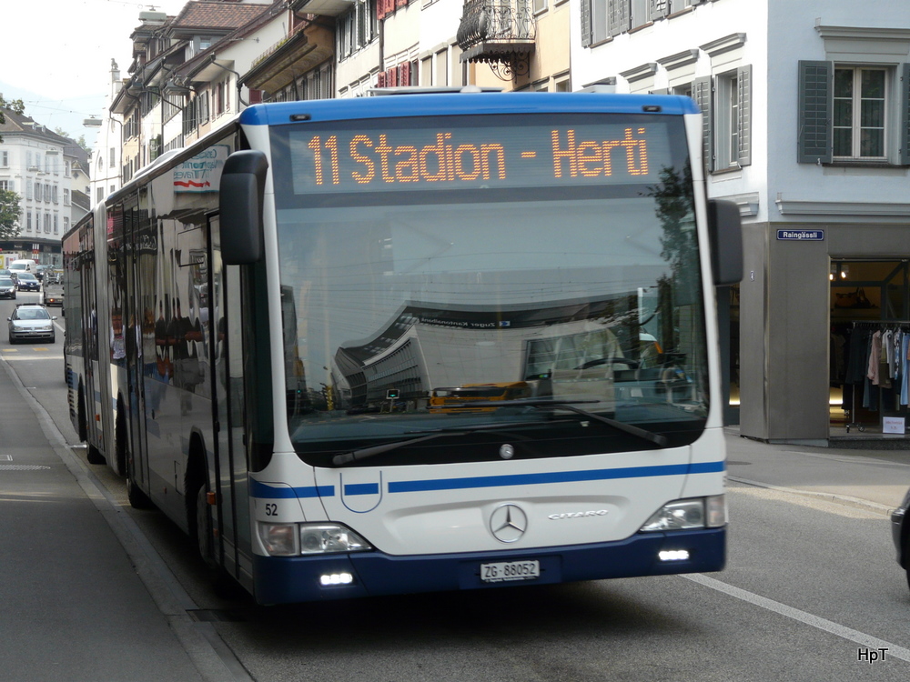 ZVB Zugerland - Mercedes Citaro Nr.52 ZG 88052 unterwegs in der Stadt Zug am 20.08.2010