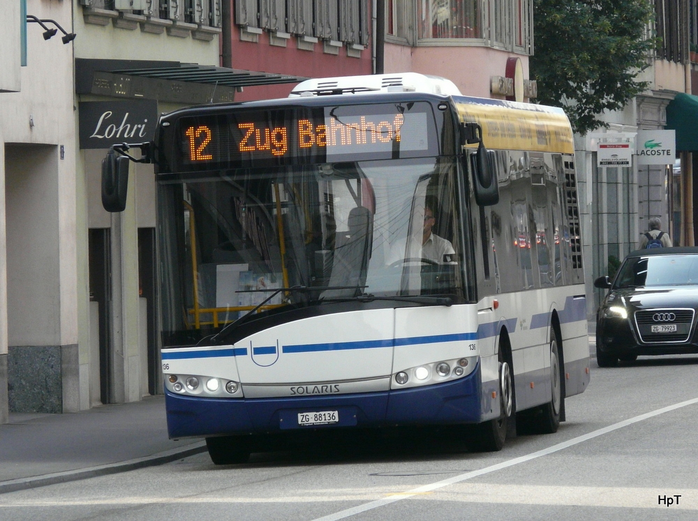 ZVB Zugerland - Solaris Urbino 8.6 Nr.136  ZG 88136 unterwegs in der Stadt Zug am 20.08.2010