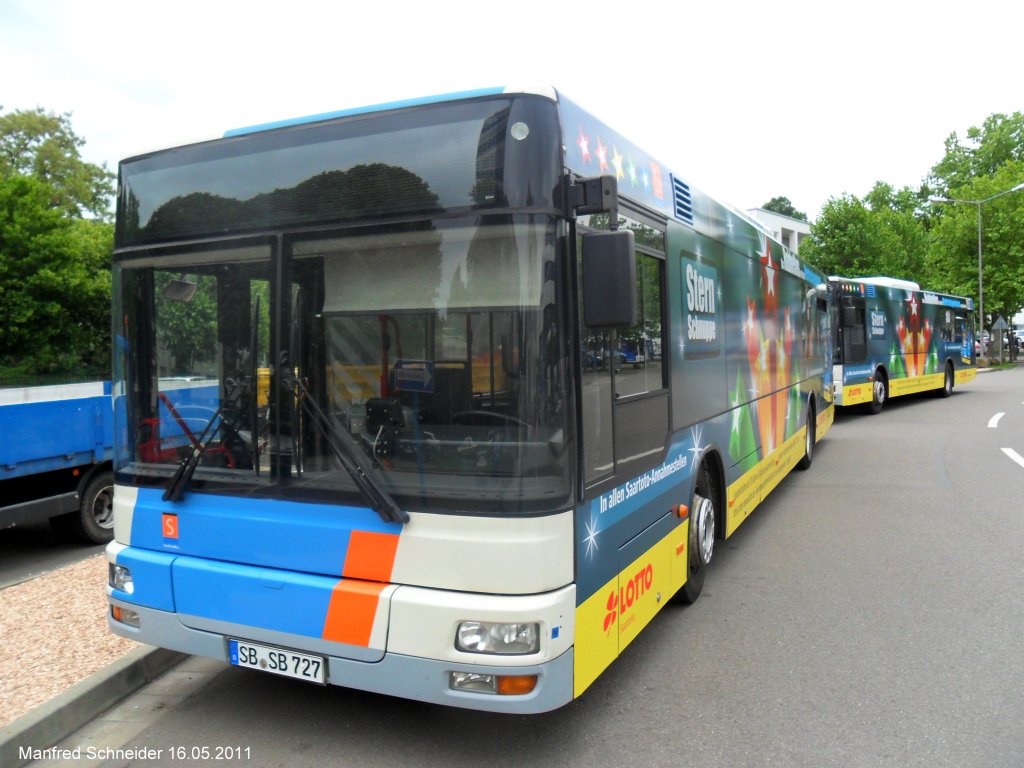 Zwei ex Baron Reisen MAN Busse gehren jetzt Saarbahn und Bus. Das Foto habe ich am 17.05.2011 in Saarbrcken gemacht.