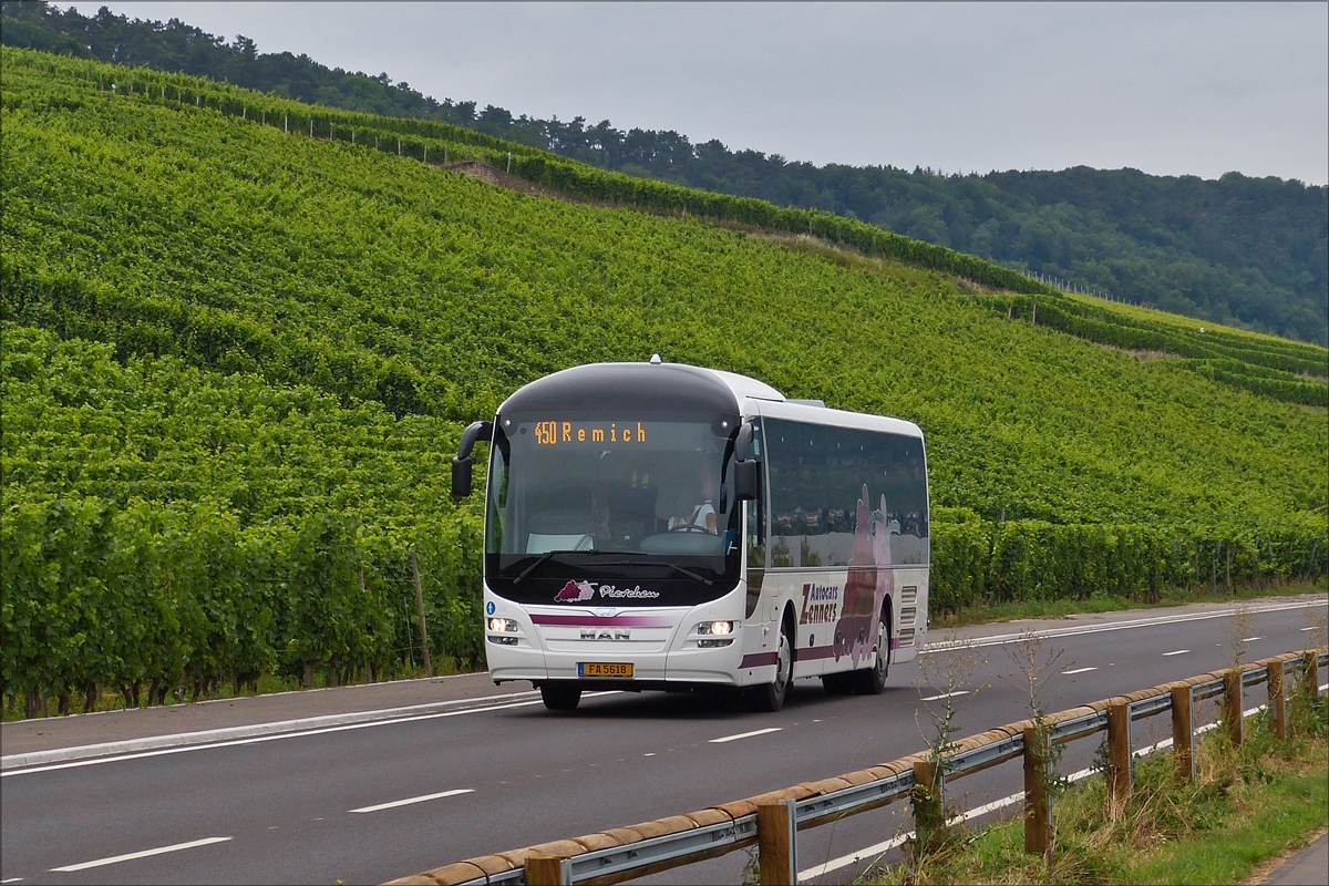 . FA 5618, MAN Lion's Regio von Autocars Zenners, aufgenommen am 16.07.2017 an der Mosel zwischen Grevenmacher und Remich.