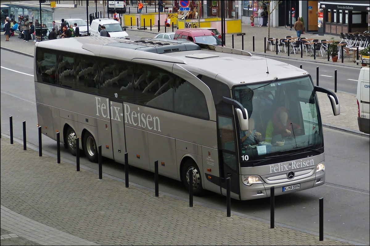 . Mercedes Benz  Travego von Felix Reisen aus Deutschland, aufgenommen am Bahnhof in Lüttich am 04.04.2014.
