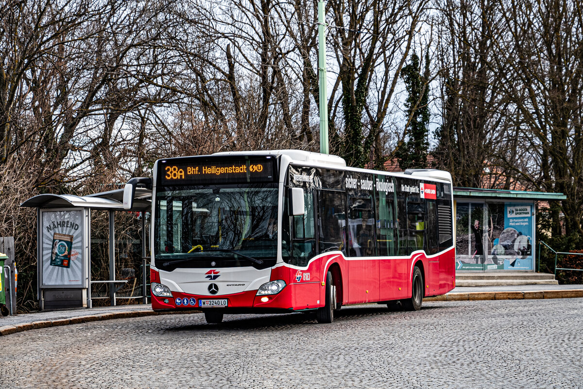 14.2.2024: Wiener Linien 8183 als 38A verlässt die Haltestelle Kahlenberg