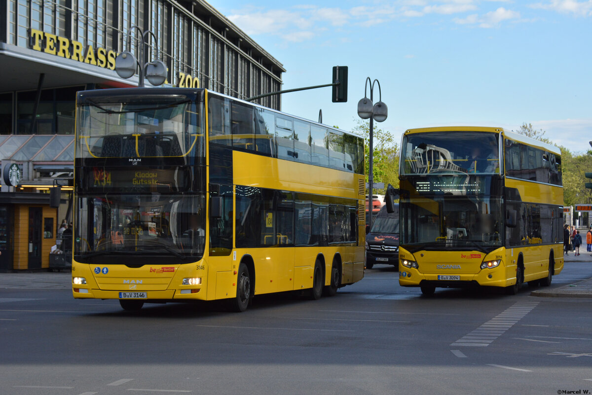 25.04.2019 | Berlin - Charlottenburg | BVG | B-V 3146 + B-V 3094 | MAN Lion'S City DD + Scania Citywide LFDD |