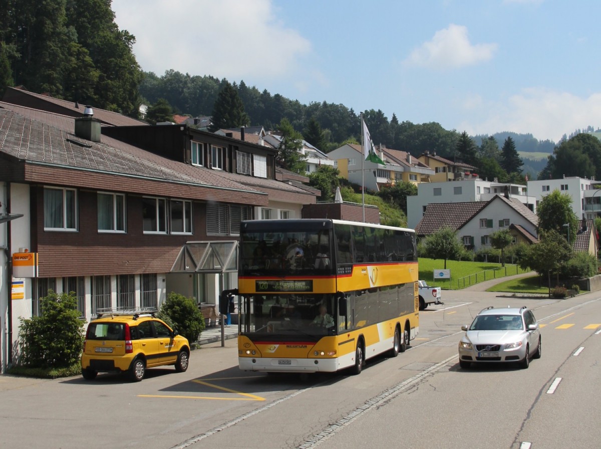 28.7.2014 Neoplan DD Postbus zwischen Heiden und St. Gallen.