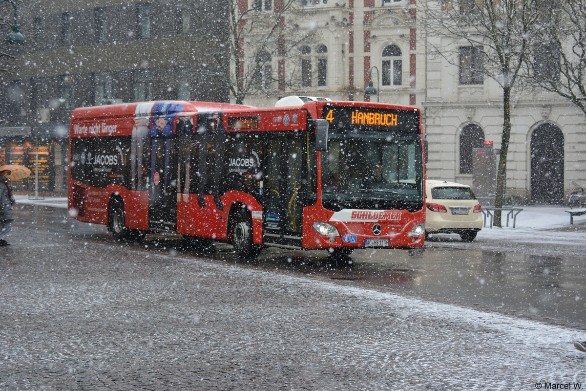 AC-HS 1136 fuhr am 06.02.2018 auf der Linie 4 durch Aachen. Aufgenommen wurde ein Mercedes Benz Citaro Low Entry der zweiten Generation.