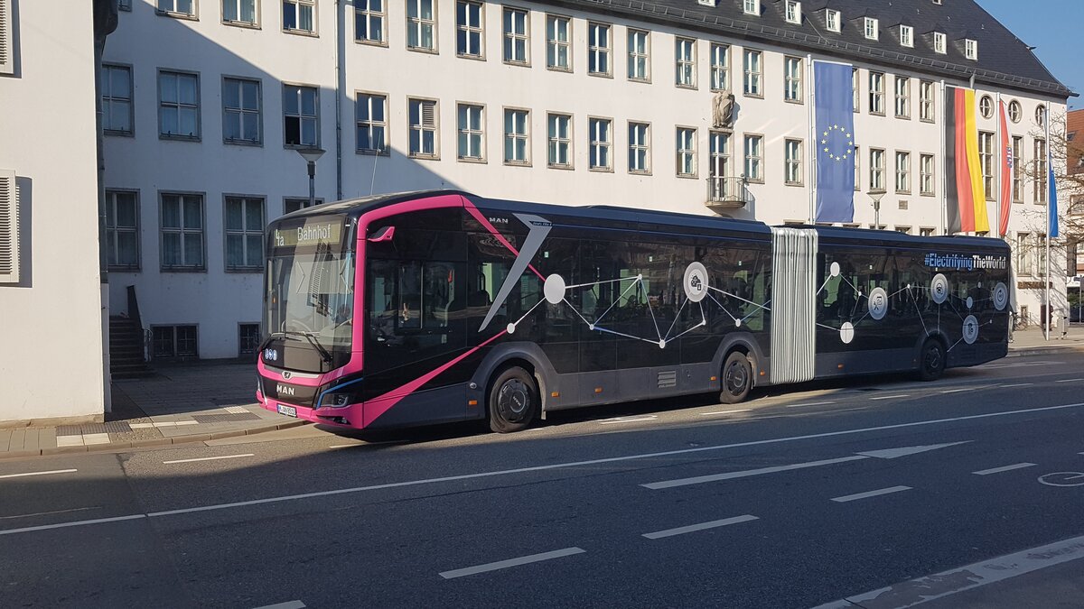 Am 04.03.2026 war ein MAN Lion's City 18 E auf Testfahrt auf der Linie 4a Rüsselsheim Bahnhof.