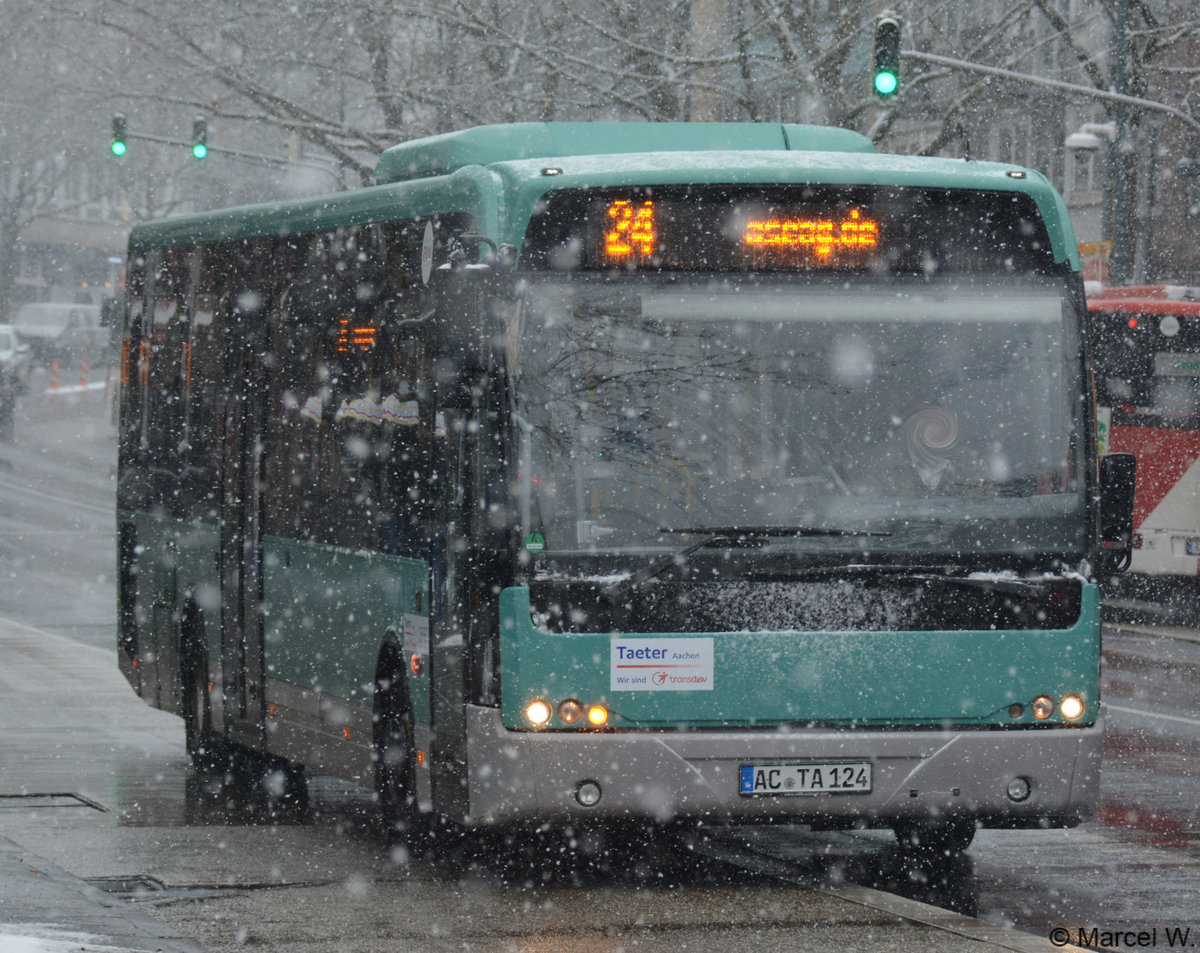 Am 06.02.2018 ist AC-TA 124 auf der Linie 24 in Aachen unterwegs. Aufgenommen wurde ein VDL Berkhof Ambassardor.