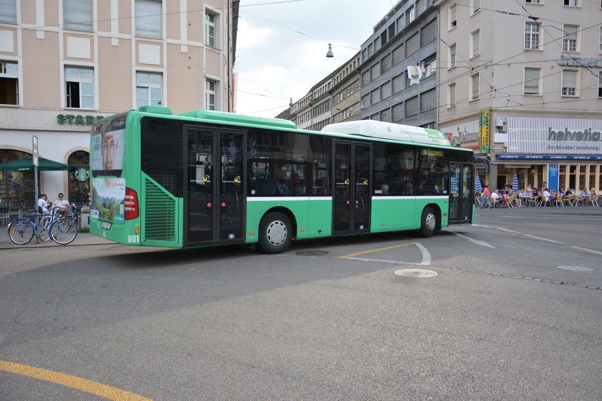 Am 07.06.2015 fährt BS-2801 (Mercedes Benz Citaro Facelift CNG) auf der Linie 34. Aufgenommen am Claraplatz in Basel.
