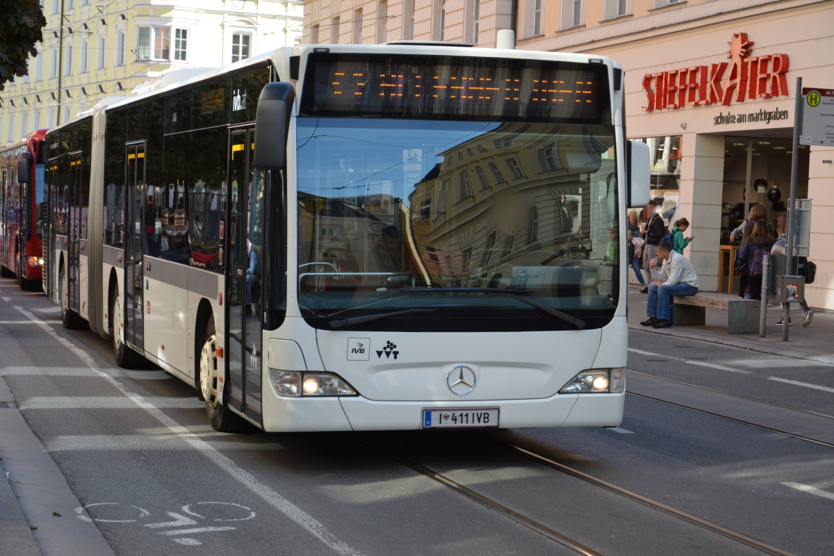 Am 12.10.2015 wurde dieser Mercedes Benz Citaro G Facelift (I-411IVB) in der Innenstadt von Innsbruck gesichtet.
