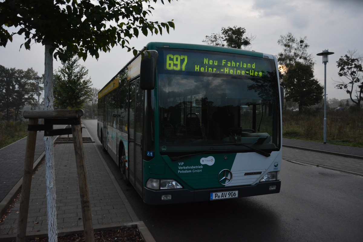 Am 15.10.2014 steht P-AV 906 (Mercedes Benz O530) am Jungfernsee in Potsdam.
