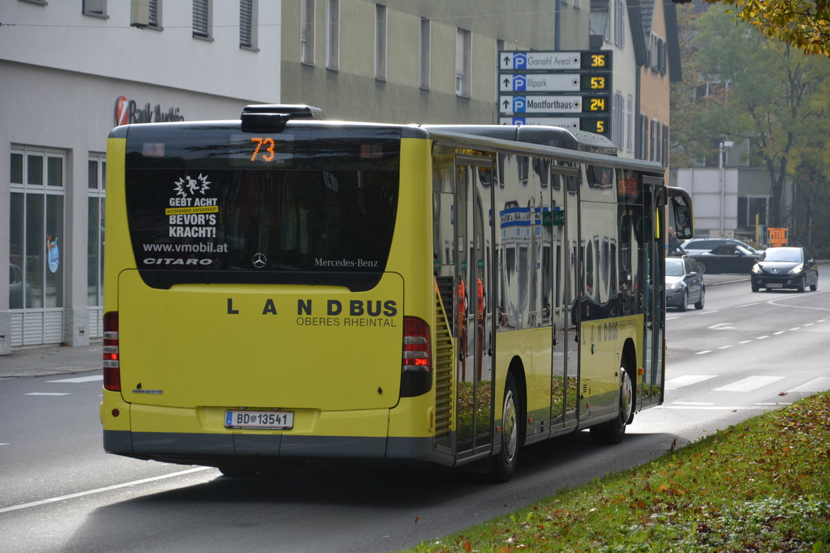 Am 17.10.2015 wurde BD-13541 im Zentrum von Feldkirch gesehen. Aufgenommen wurde ein Mercedes Benz Citaro Facelift.
