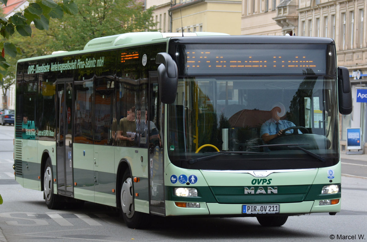 Am 25.08.2018 fuhr PIR-OV 211 durch Pirna. Aufgenommen wurde ein MAN Lion's City Ü.