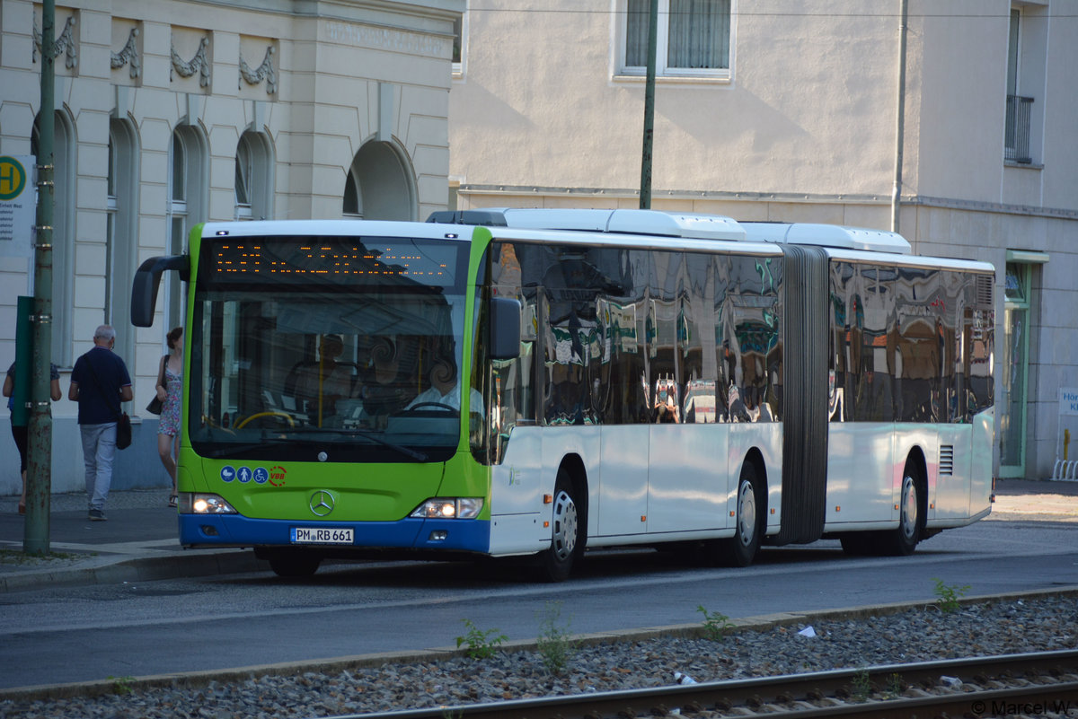 Am 26.07.2018 fuhr PM-RB 661 auf der Linie 631. Aufgenommen wurde ein Mercedes Benz Citaro G Facelift / Potsdam, Platz der Einheit.