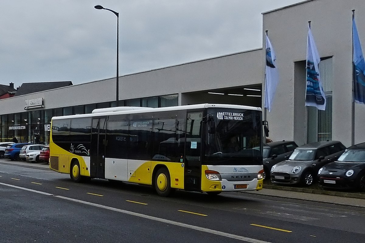 AS 5073,  Setra S 416 LE von AS Tours, am 14.03.2020 nahe dem Bahnhof in Mersch.