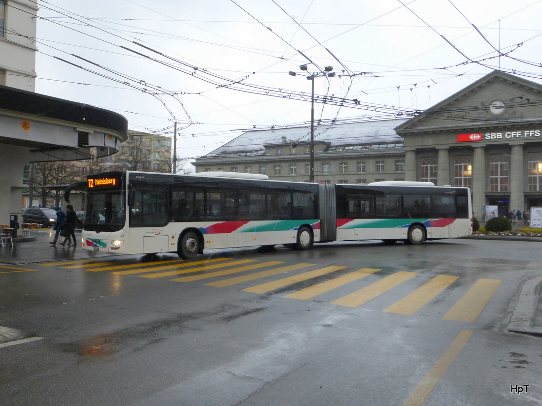 asm Seeland - MAN Lion`s City  Nr.45  BE  470513 unterwegs auf der Linie 72 in der Stadt Biel am 30.01.2015