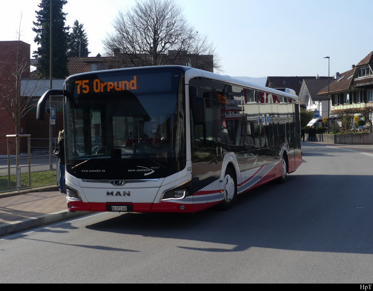 asm Seeland - MAN Lion`s City Hybrid Nr.68 unterwegs in Brügg am 19.03.2022