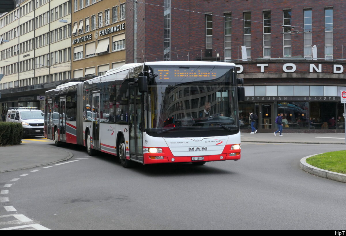 asm Seeland - MAN Lion`s City  Nr.38 BE 14802 unterwegs auf der Linie 72 in der Stadt Biel am 22.01.202