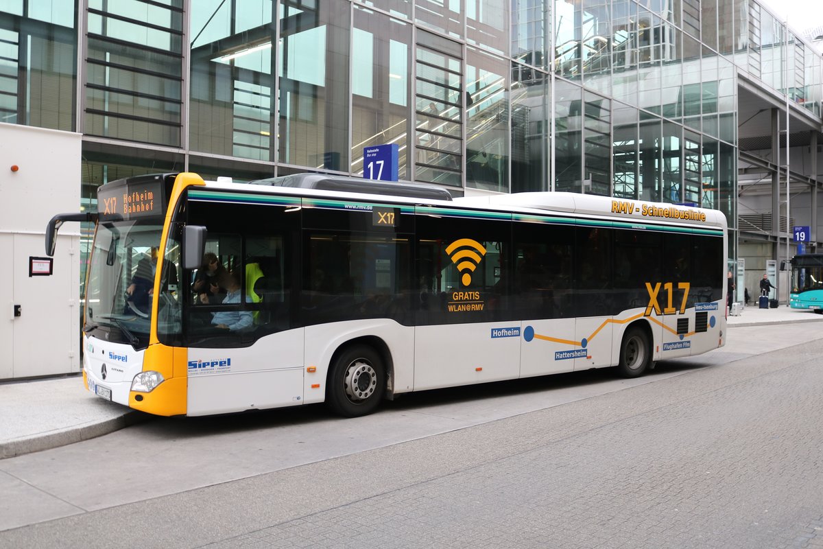 Autobus Sippel Mercedes Benz Citaro 2 RMV Linie X17 am 17.10.19 am Flughafen Frankfurt am Main 