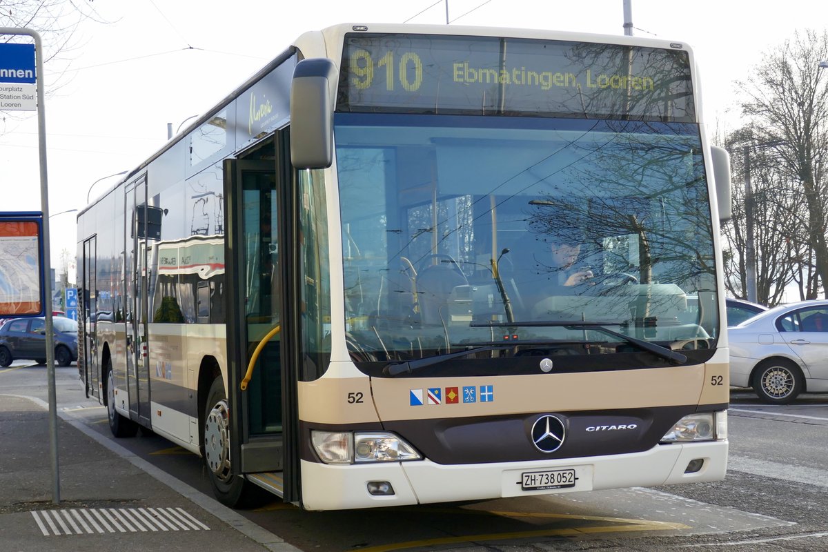 AZZK Citaro Facelift Nr 52 am 30.12.19 beim Bahnhof Tiefenbrunnen.