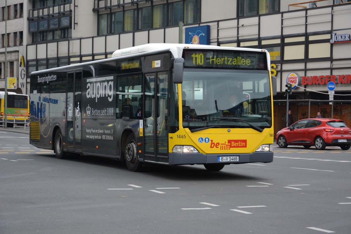 B-V 1465 fährt am 14.03.2015 auf der Linie 110. Aufgenommen wurde ein Mercedes Benz Citaro / Berlin Zoologischer Garten.
