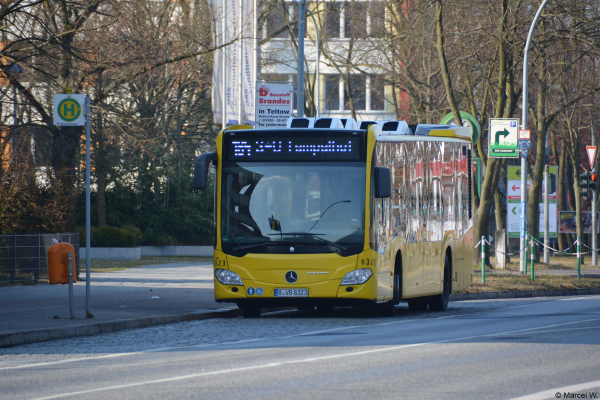 B-VB 8323 steht am 02.04.2018 an der Endhaltestelle der Linie 184, Teltow Warthestraße. Aufgenommen wurde ein Mercedes Benz Citaro der zweiten Generation.