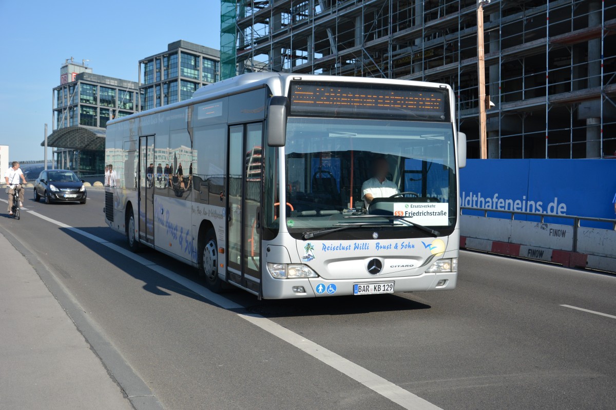 BAR-KB 129 fährt am 18.07.2015 für die S-Bahn Berlin Schienenersatzverkehr. Aufgenommen wurde ein Mercedes Benz Citaro Facelift / Berlin Rahel-Hirsch-Straße.