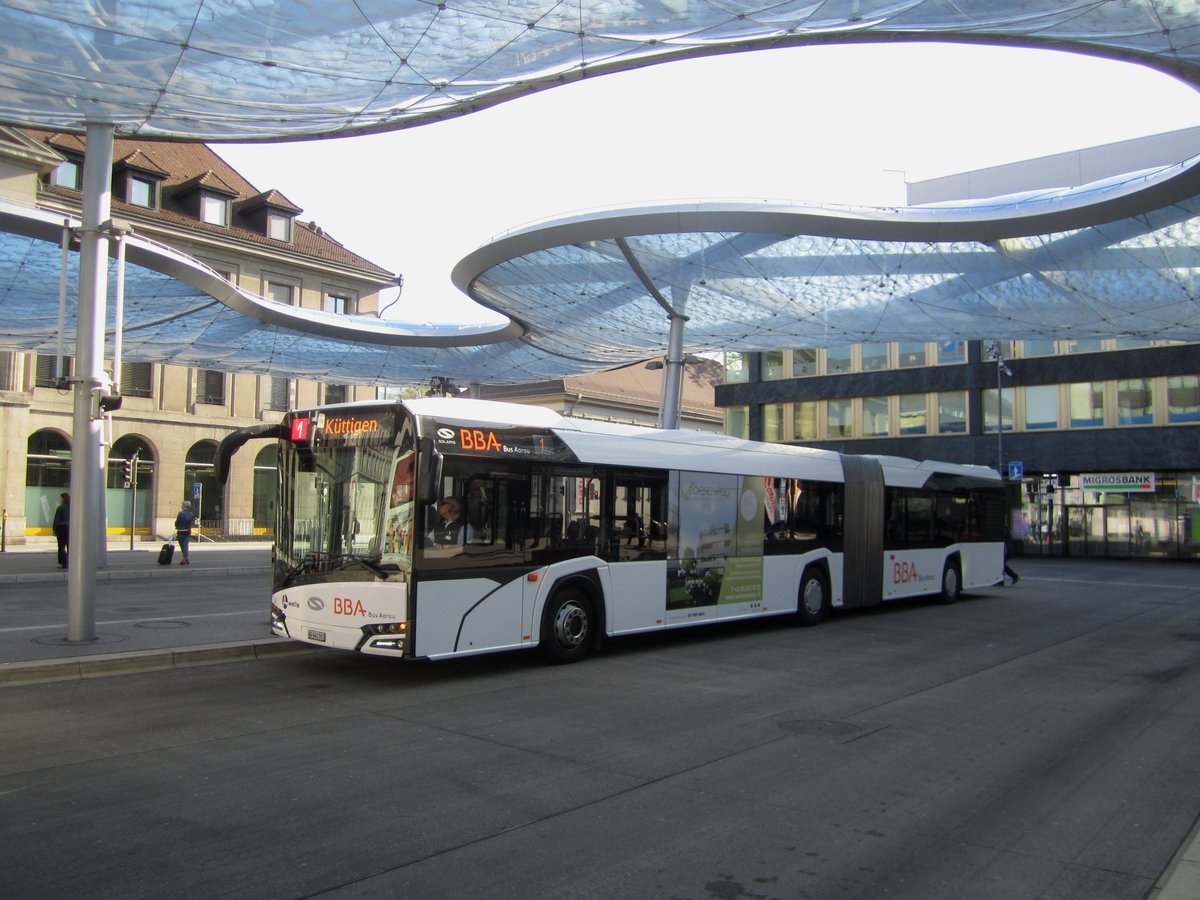 BBA Nr. 161 (Solaris IV Urbino 18) am 24.5.2019 beim Bhf. Aarau
