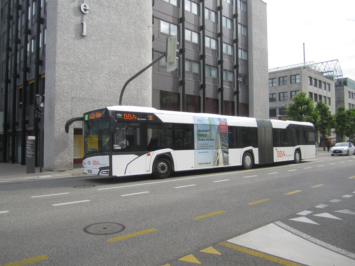BBA Nr. 161 (Solaris New Urbino 18) am 1.7.2021 beim Bhf. Aarau