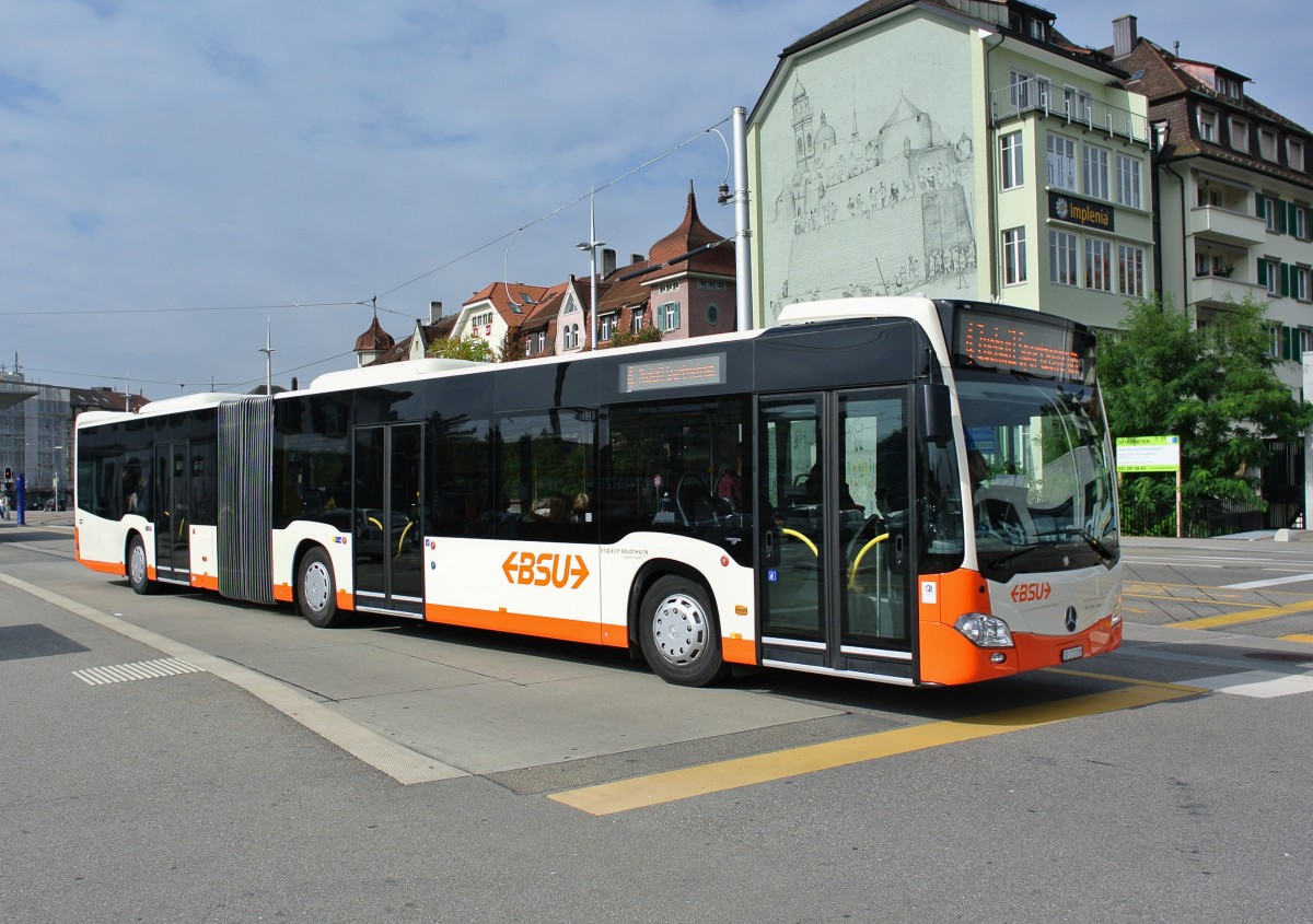 Beim BSU sind seit kurzem die ersten Citaro C2G im Einsatz. Im Bild ist Wagen Nr. 38 auf der Linie 4 beim Hauptbahnhof Solothurn, 01.10.2013.