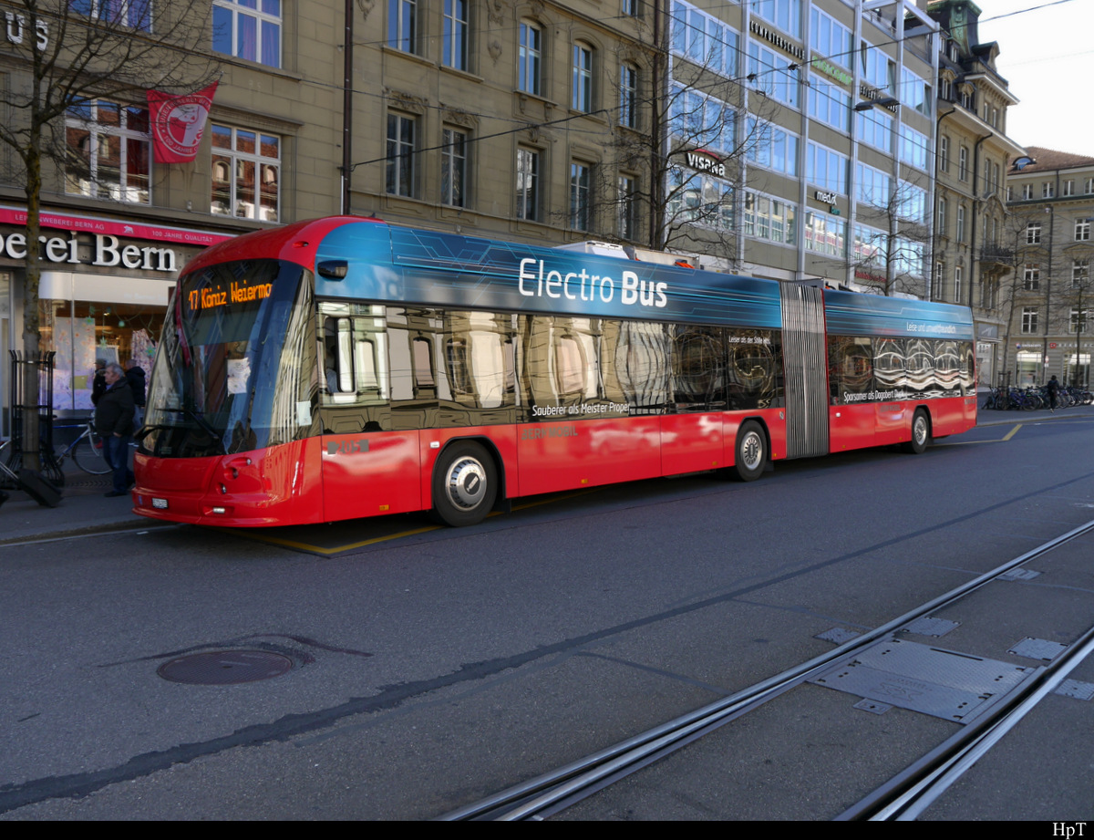 Bern Mobil - E-Bus Nr.205  BE  724205 unterwegs in der Stadt Bern am 16.03.2019