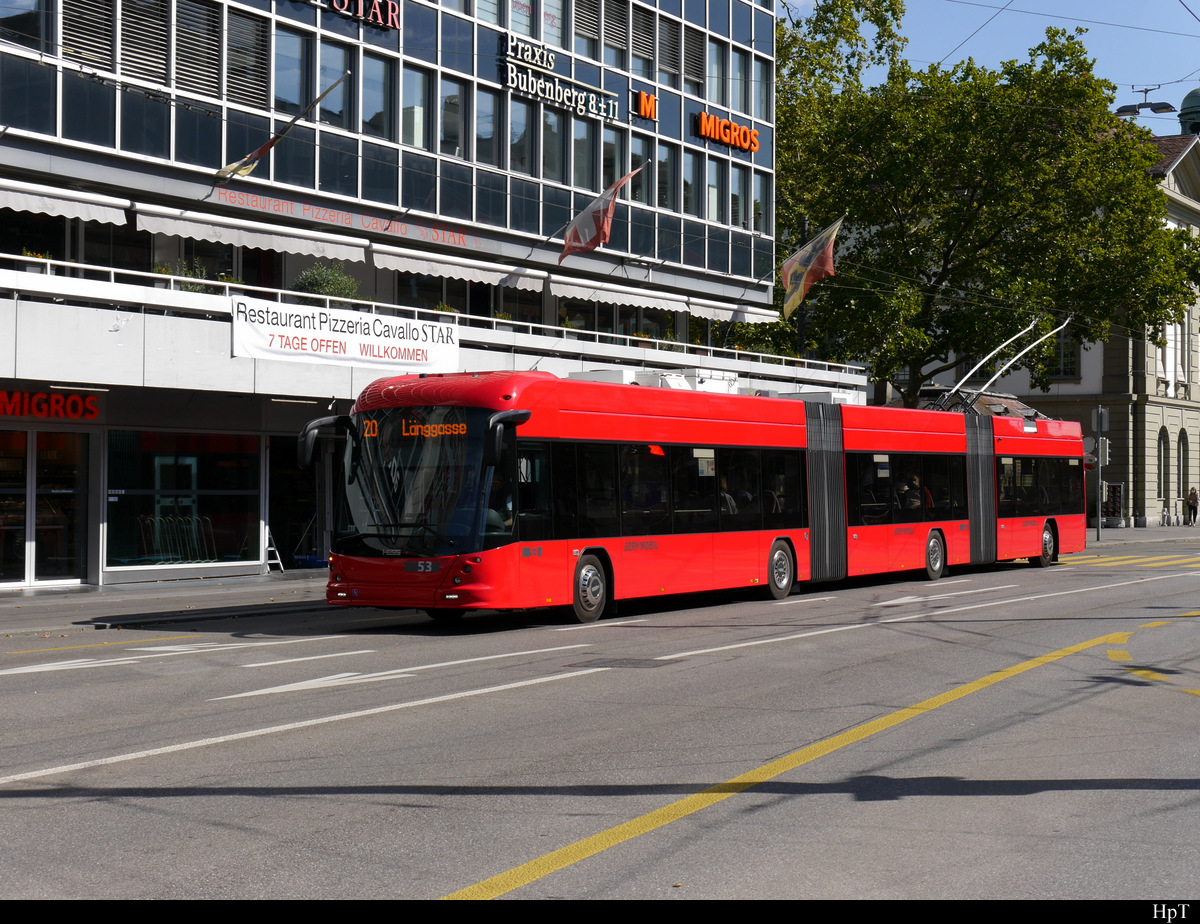 Bern Mobil - Hess Trolleybus Nr.53 unterwegs auf der Linie 20 in Bern am 07.09.2020