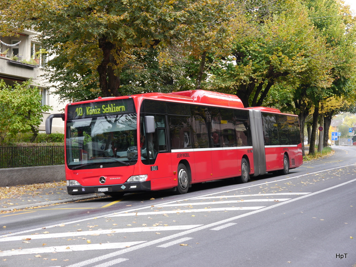 Bern Mobil - Mercedes Citaro Nr.843 BE 671843 unterwegs auf der Linie 10 in der Stadt Bern am 11.10.2015