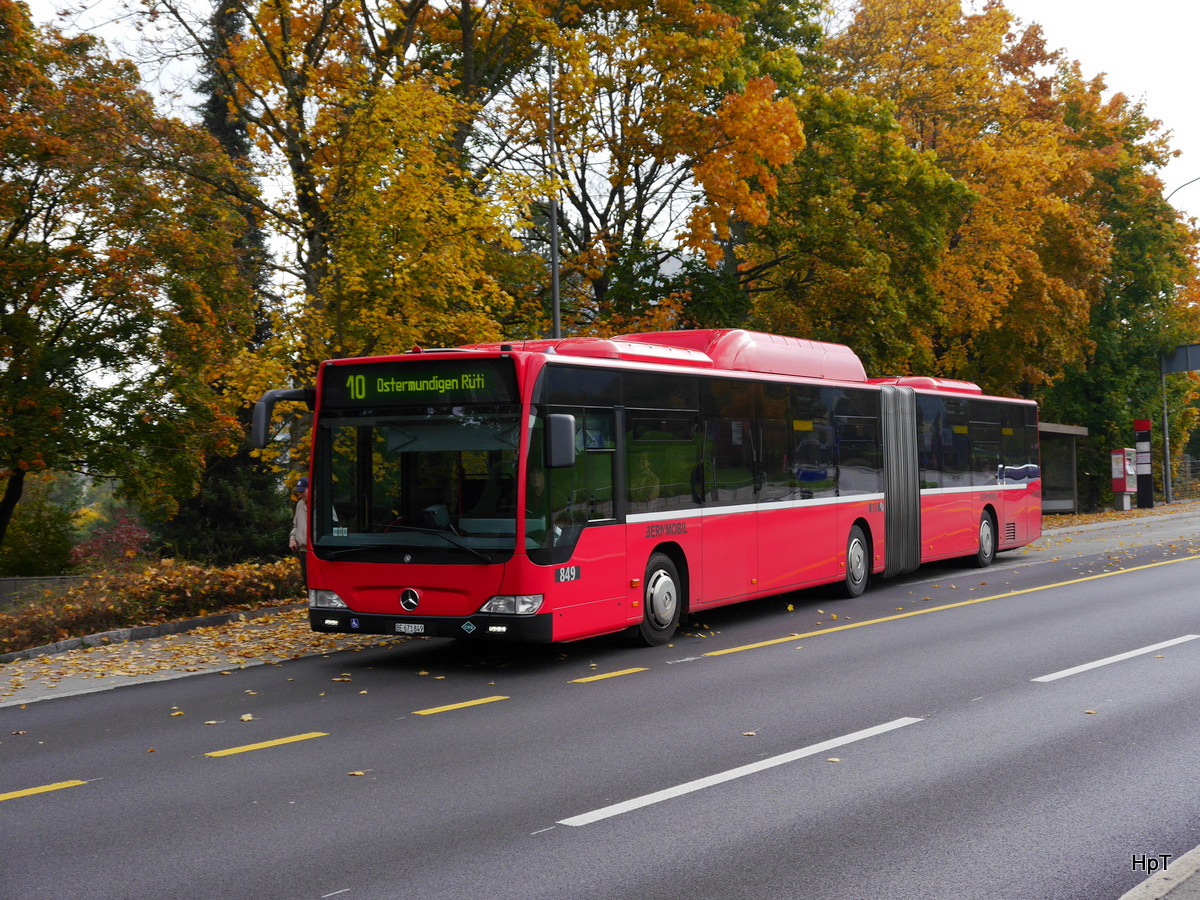 Bern Mobil - Mercedes Citaro Nr.849  BE 671849 unterwegs auf der Linie 10 in Köniz am 11.10.2015