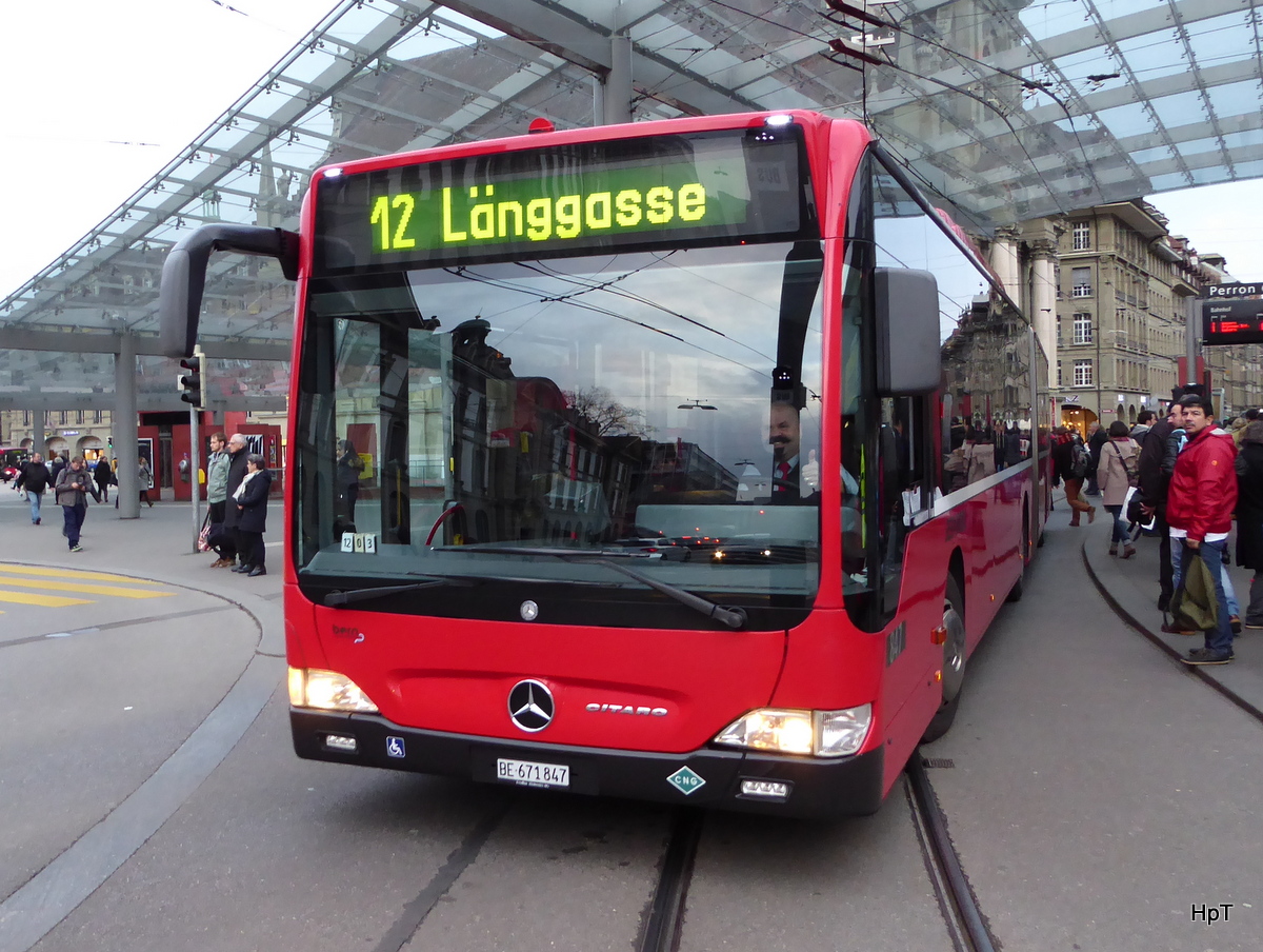 Bern mobil - Mercedes Citaro  Nr.847  BE  671847 unterwegs auf der Linie 12 in der Stadt Bern am 11.02.2016