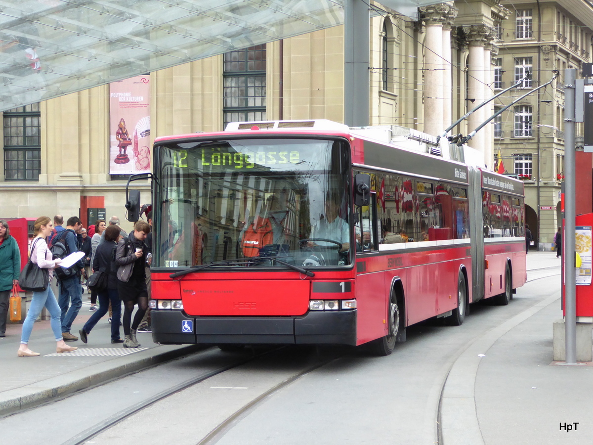Bern Mobil - NAW Trolleybus Nr.1  unterwegs auf der Linie 12 in der Stadt Bern am 21.06.2016