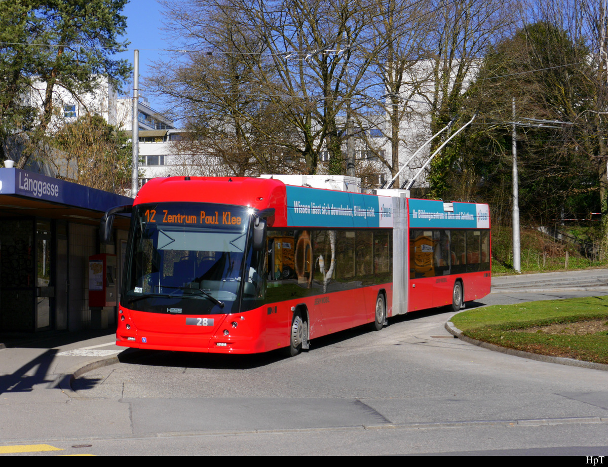 Bern Mobil - Trolleybus Nr.28 unterwegs auf der Linie 12 in der Stadt Bern am 16.03.2019