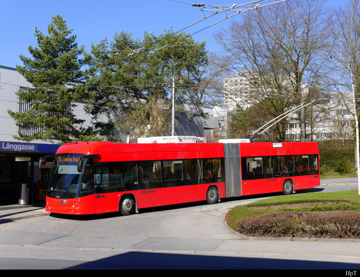 Bern Mobil - Trolleybus Nr.31 unterwegs auf der Linie 12 in der Stadt Bern am 16.03.2019