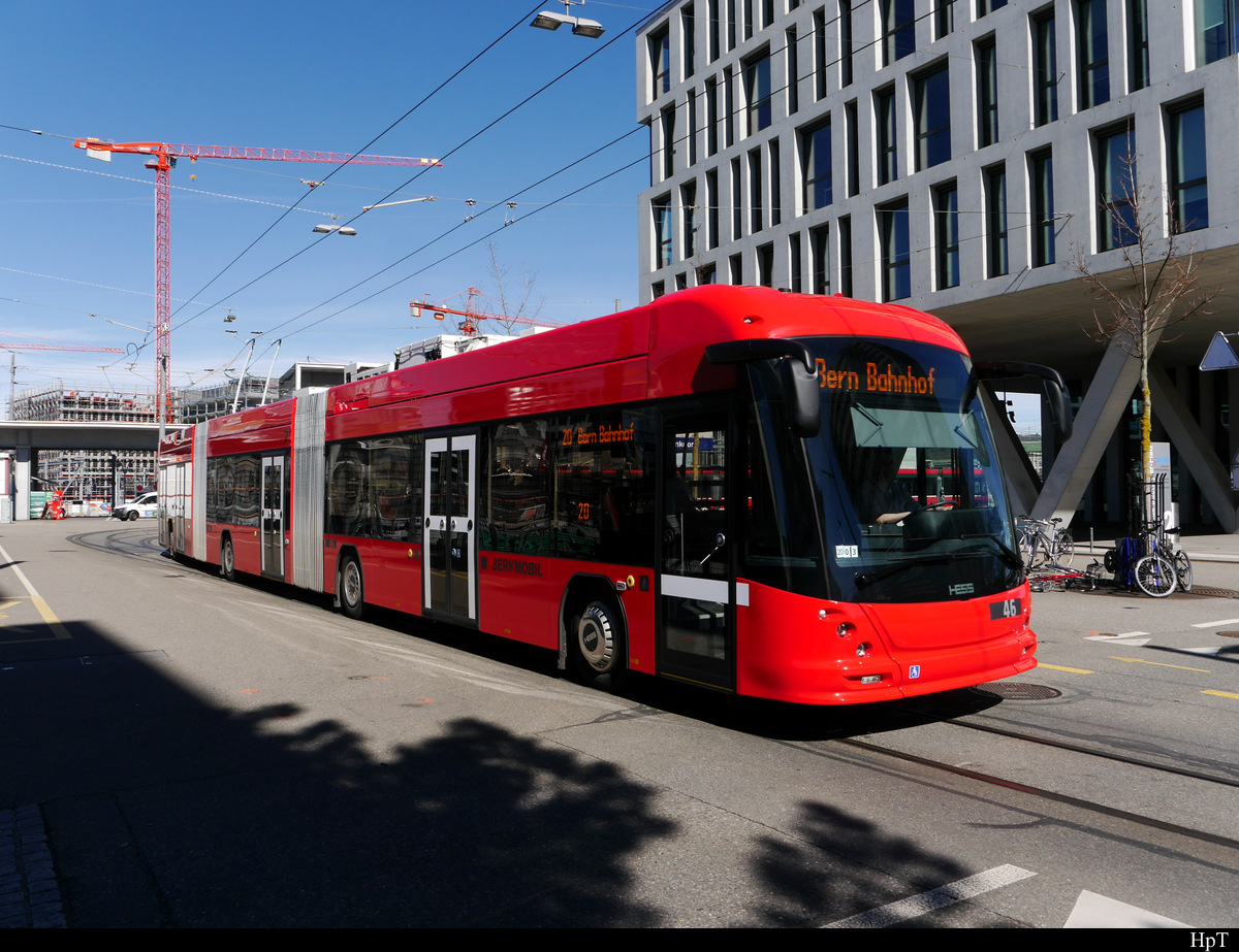 Bern Mobil - Trolleybus Nr.46 unterwegs auf der Linie 20 in der Stadt Bern am 16.03.2019