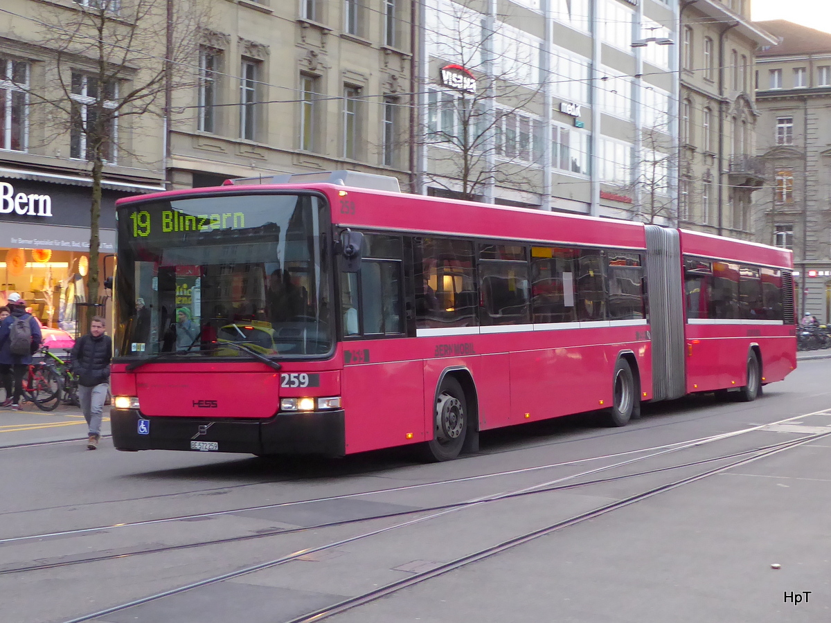 Bern mobil - Volvo-Hess Nr.259  BE 572259 unterwegs auf der Linie 19 in der Stadt Bern am 11.02.2016