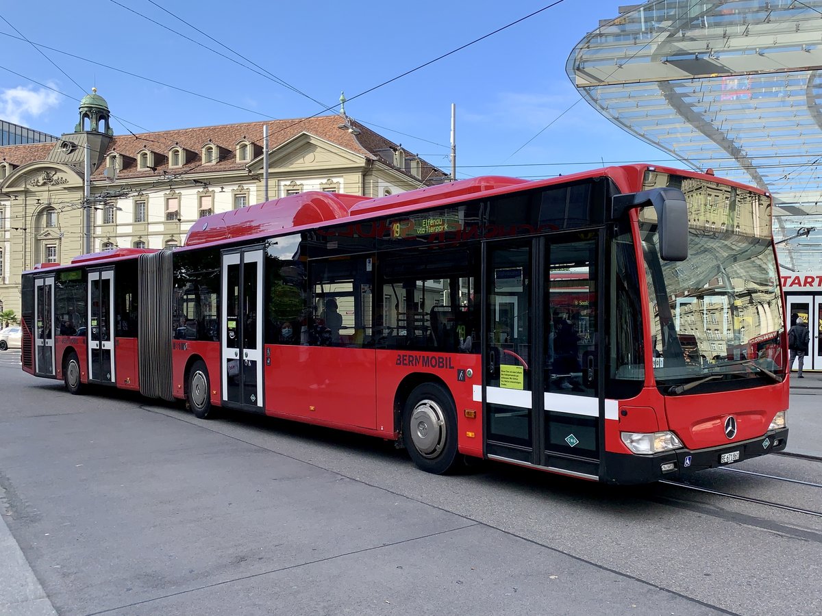 Bernmobil Citaro Facelift CNG 861 am 12.10.20 nach der Abfahrt beim Bahnhof Bern.