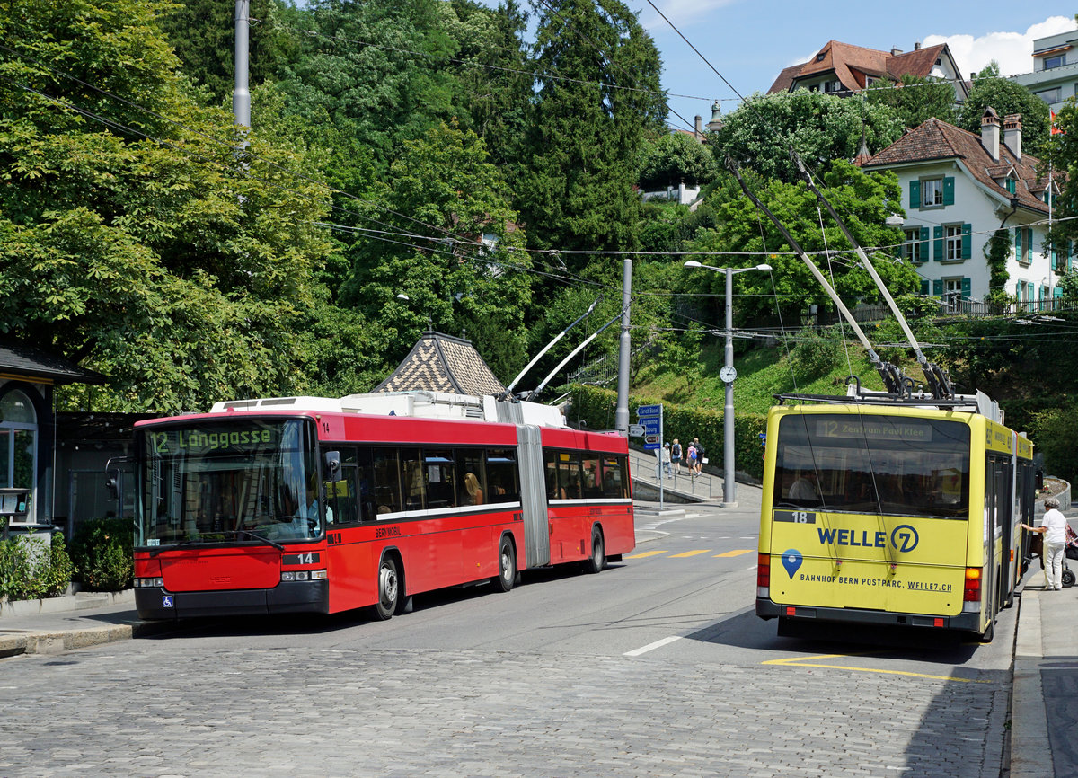 BERNMOBIL: Impressionen der Trolleybuslinie 12.
Entstanden sind die Aufnahmen am 6. Juli 2017 auf dem fotogenen Streckenabschnitt Kornhausplatz-Bärengraben.
Foto: Walter Ruetsch