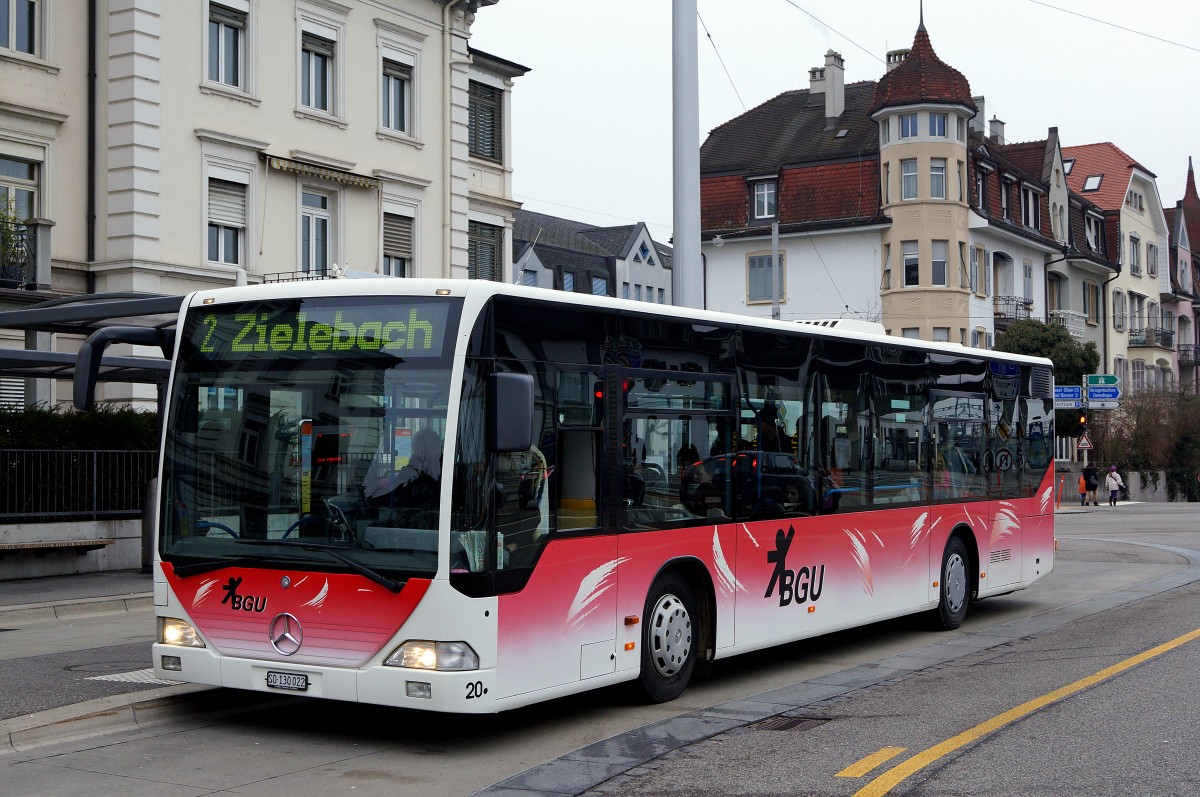 BGU auf BSU: BGU MERCEDES-CITARO 20 auf der BSU Linie 2. Solothurn-HB 18. Januar 2014.
Foto: Walter Ruetsch