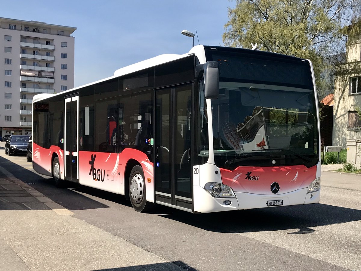 BGU C2 Ü Nr. 20 am 21.4.18 bei der Abfahrt am Bhf Grenchen Süd.