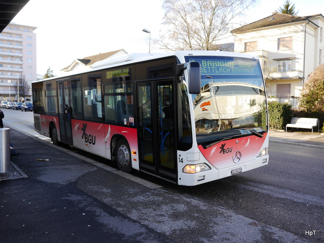 BGU - Mercedes Citaro Nr.14 SO  104010 unterwegs auf der Linie 25 vor dem Bahnhof Grenchen Süd am 04.01.2015