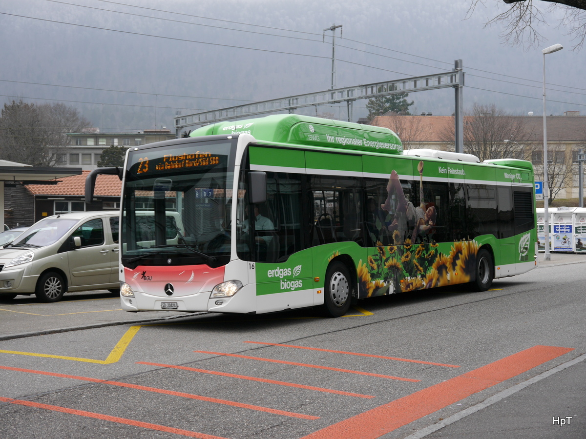 BGU - Mercedes Citaro  Nr.16  SO  20824 unterwegs auf der Linie 23 bei den Bushaltestellen vor dem Bahnhof Grenchen Nord am 24.02.2018